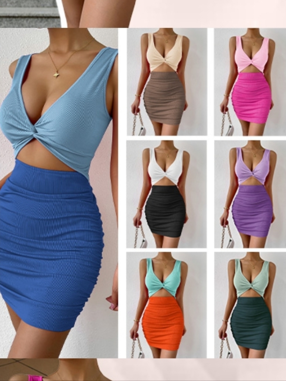 Lavender Two-Tone Twisted Front Midi Dress